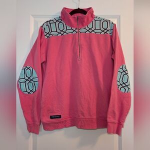 Women's Simply Southern Pullover Jacket 1/4 Zip Turquoise Pink Back Spell Out M